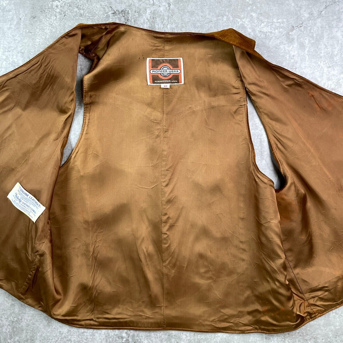 70年代 PIONEER WEAR スエードレザーベスト メンズM相当 古着 70s