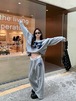 2024 秋冬 トップス 長袖トレーナーかわいいラウンドネックTシャツ肌見せレディース ストレート 韓国風ルーズゆったりカジュアル おしゃれサイズ シルエットファッション系コーデ衣装上下セットアップ