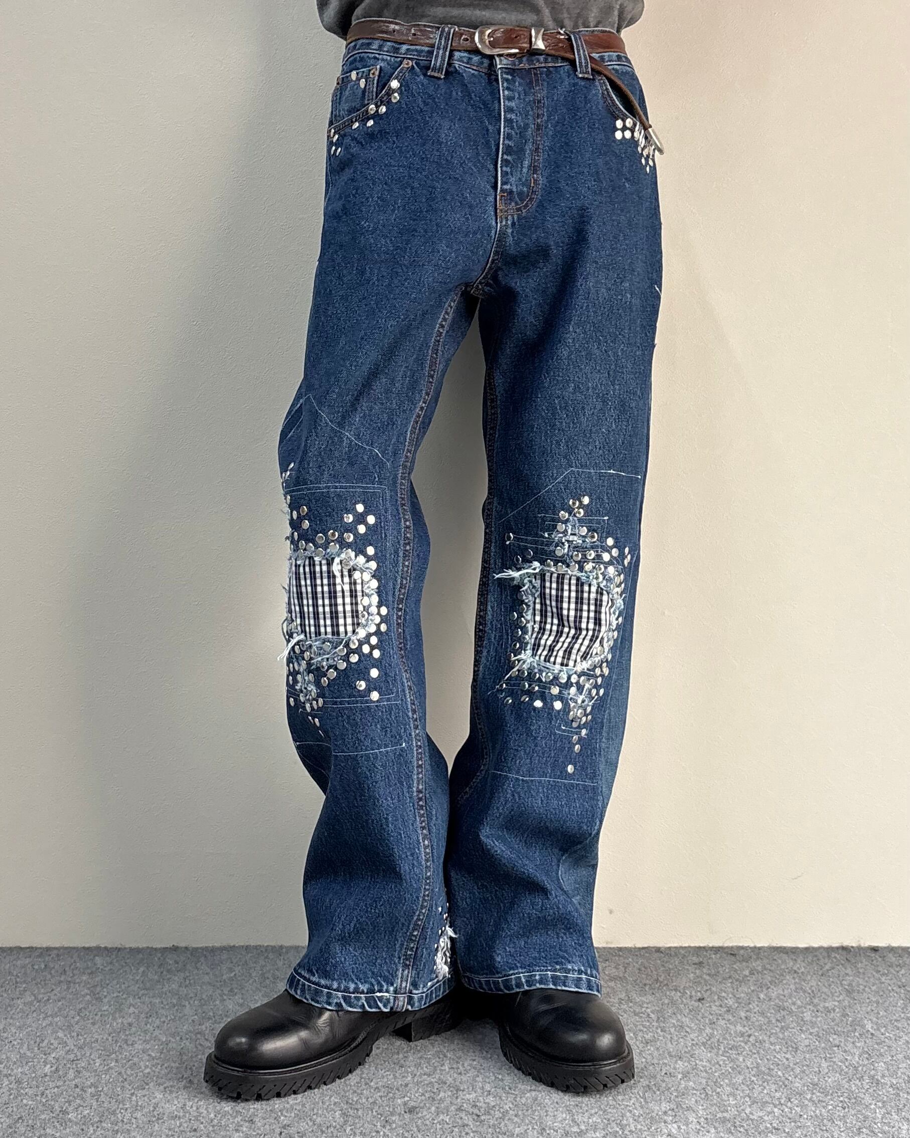 Hannah Creak】Studded Jeans Blue | blendmarket