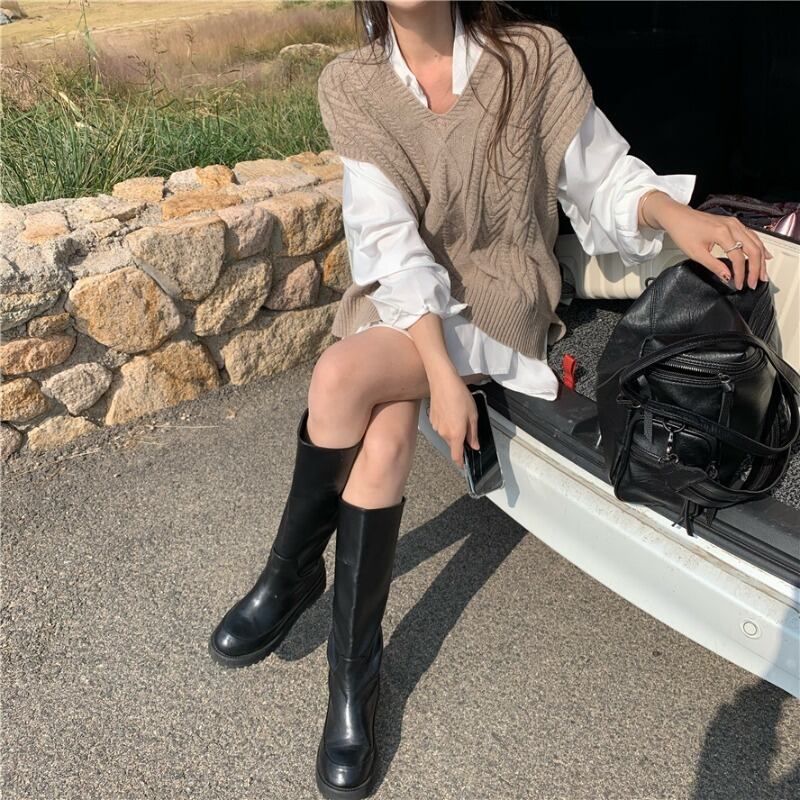 カーキニットジャケット ルーズVネックオータムスタンダード レトロ 秋物 ガールズファッション65556829364