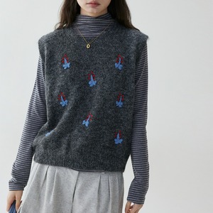 embroidered wool blend knit vest