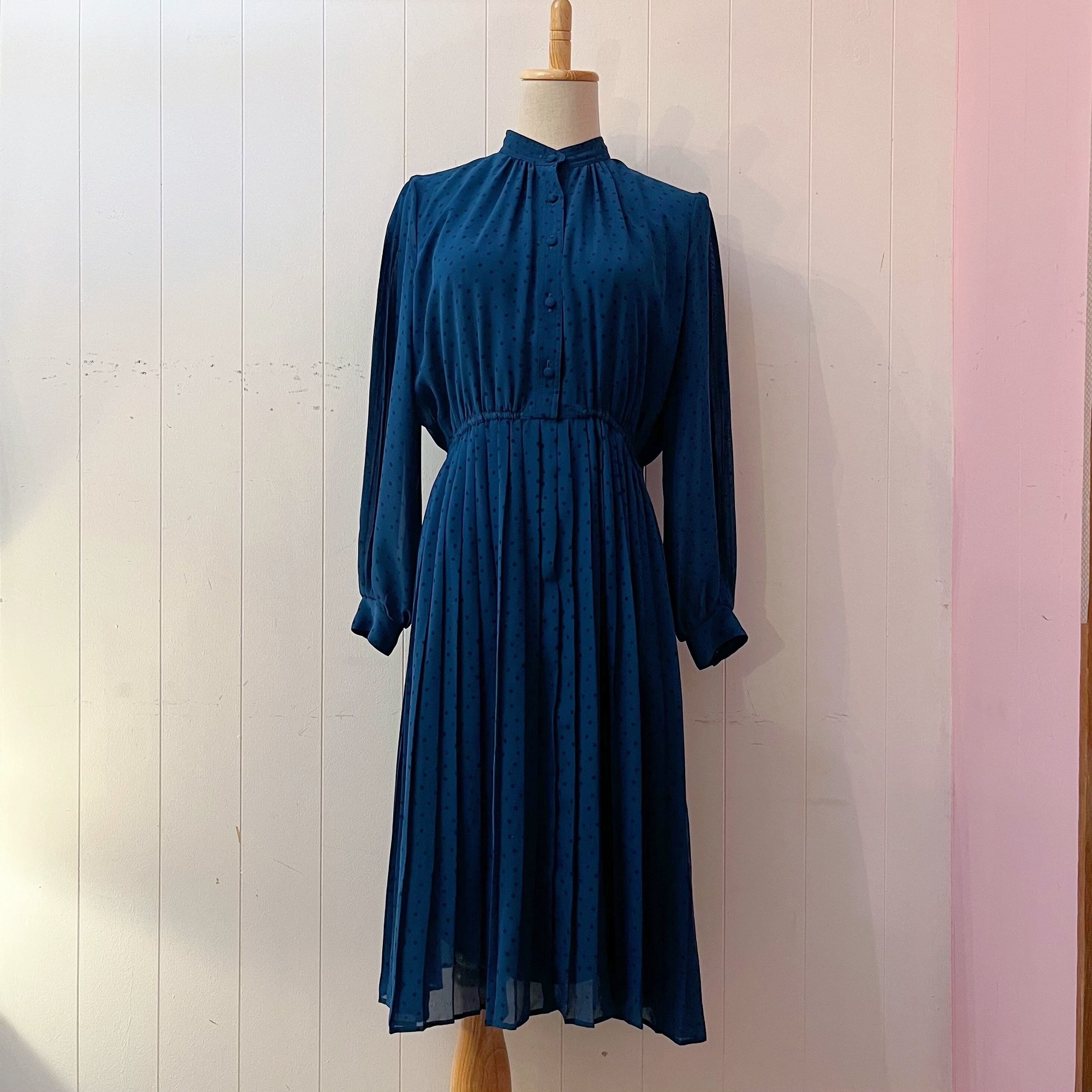 blue green dot pleats one-piece