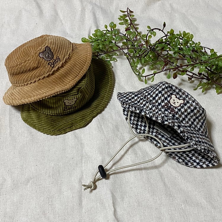 baby bucket hat S ~ L 3color  /  犬用 帽子 秋冬 新作 ドッグウェア 犬 バケットハット お揃い コーデュロイ 可愛い アクセサリー