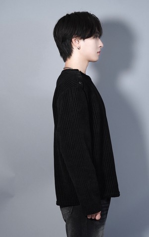 【ALUDE SELECT】shoulder snap long sleeve rib kint(2color)