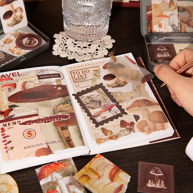 ヴィンテージ風123点素材セット　キノコ・植物　群岛江川暖寄シリーズ【芯陌(SIMNO)】[SN-1m]