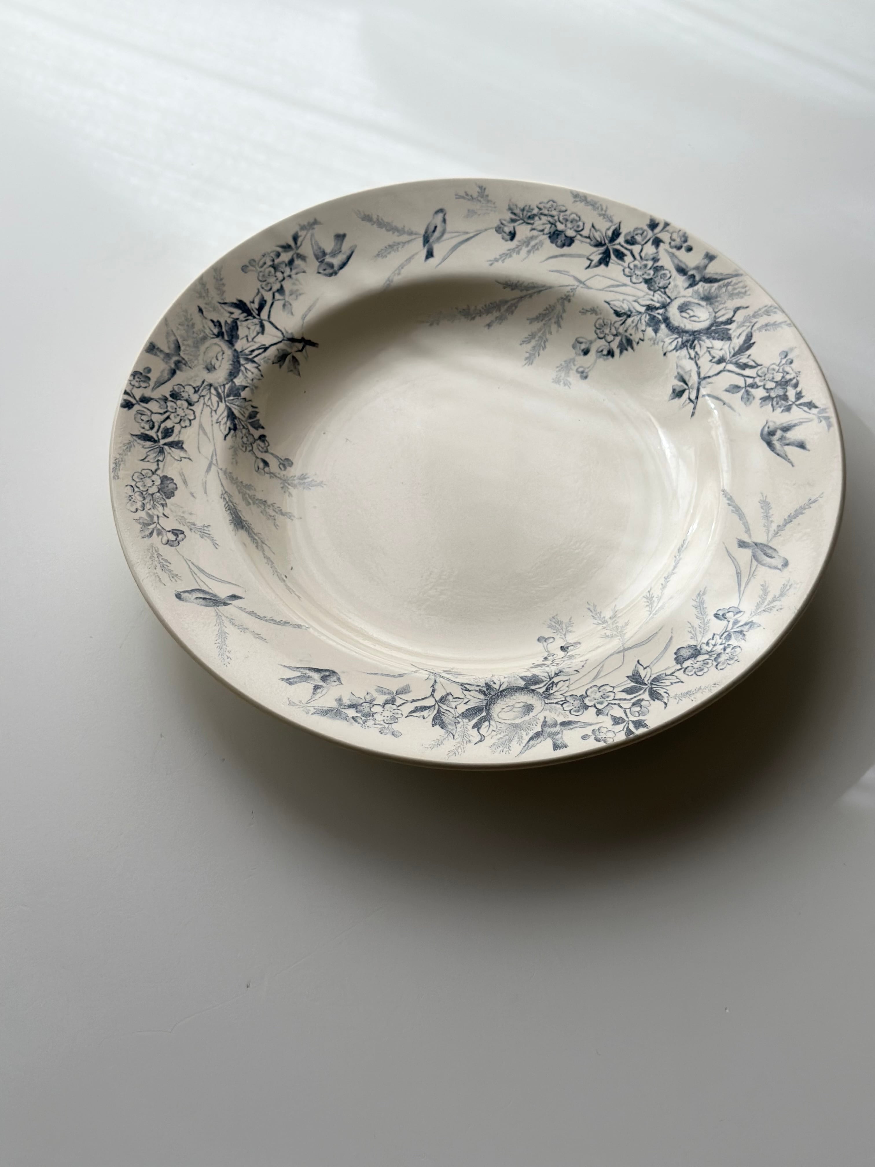 クレイユモントロー　linotte　 深皿　フランスアンティーク Creil et Montereau クレイユモントロー / “LINOTTE” blue 深皿