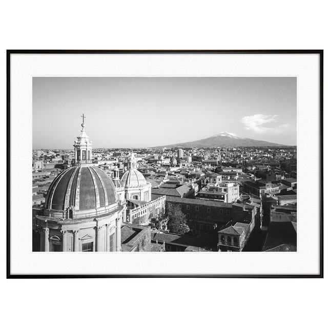 イタリア写真 シチリア島 カターニア インテリアモノクロアートポスター額装 AS3934