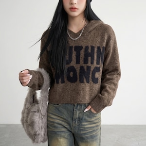 ナンバーミーTOKYO" LOGO HOODIE KNIT PULLOVER"BROWN