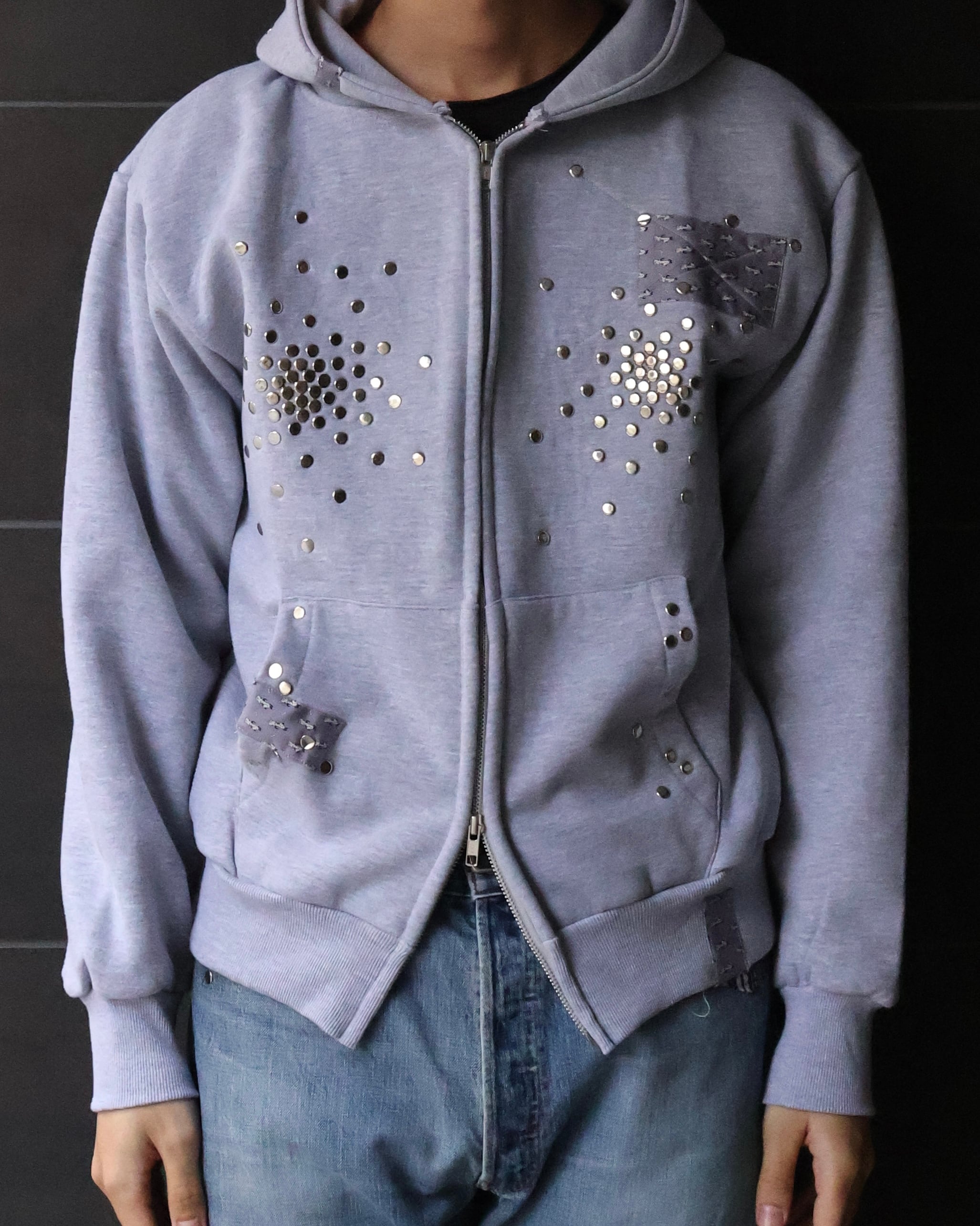 Hannah Creak】Studded Hoodie Double Zip Grey | blendmarket