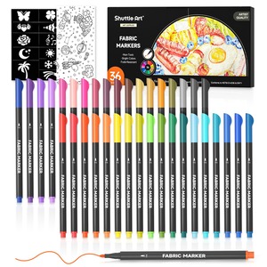 【特価処分】Shuttle Art 布用ペン 36色セット ファブリックマーカー 布に書けるペン 水性 速乾 耐水 耐久 ウォッシャブル 洗っても落ちない 色褪せしにくい ステンシル付き DIY ハンドメイド 手作り イラスト 落書き スニーカー Tシャツ カンバス 子供