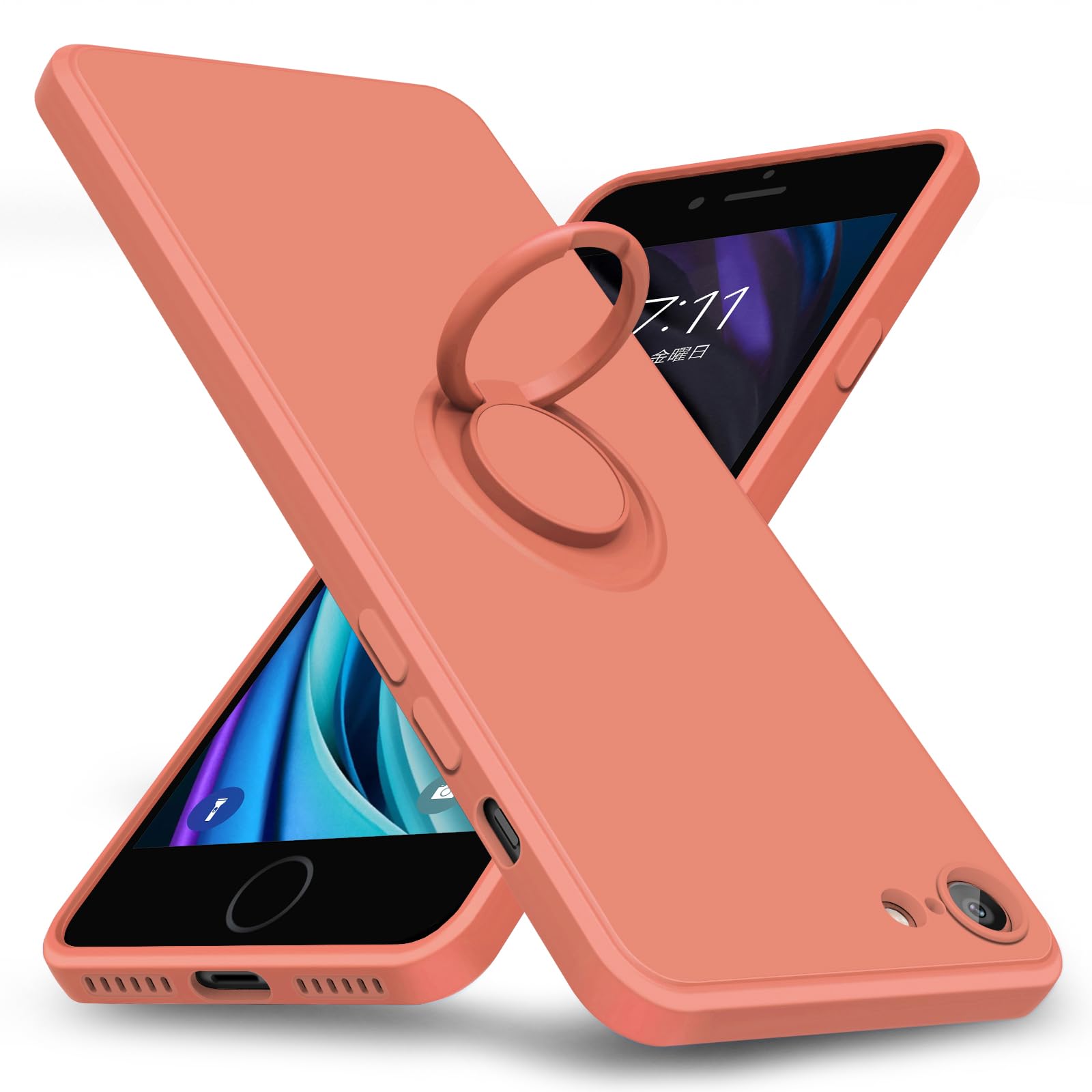 KUJQOC iPhone SE3/SE2/8/7 用ケース TPU 耐衝撃 リング シリコンケース 薄型 ソフト 全面保護カバー 指紋防止