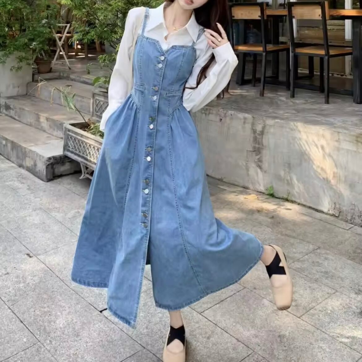 デニムAラインジャンパースカート