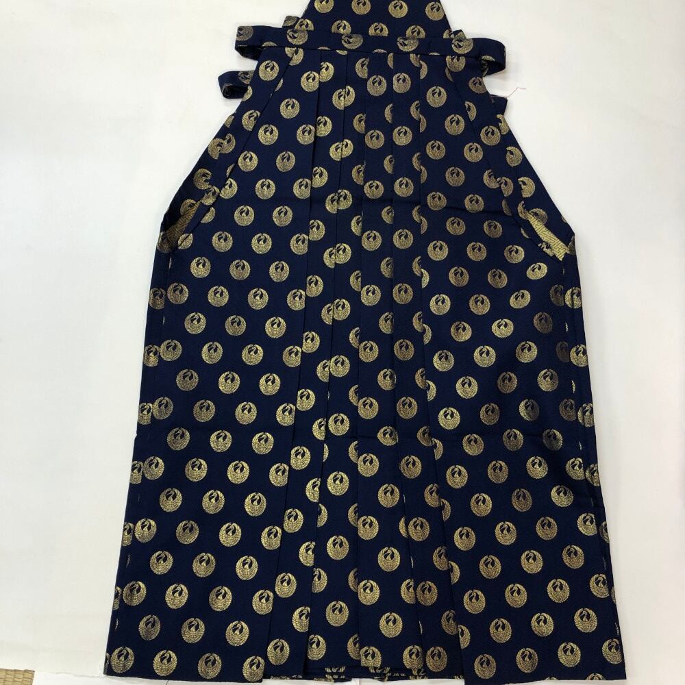袴 行灯袴 男袴 紐下丈86cm M-L size 男性用袴 成人式袴 金 濃い青 中古 6349