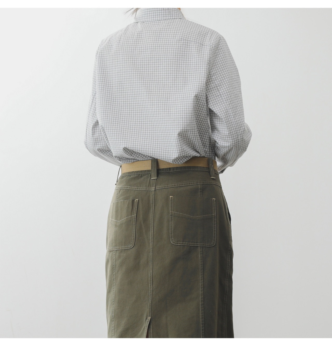 丸襟 長袖 ヒップ丈 チェック柄 シャツ   F0044 - 5