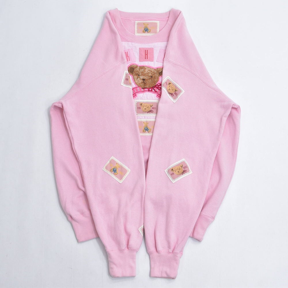 ☆古着ファッション☆ピンクハウス テディベア刺繍 スエットトレーナー レトロ 90s 日本製 PINK HOUSE ピンクハウス クマさん刺繍 デザイン