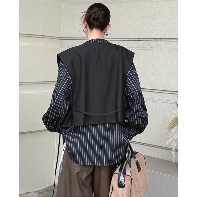 Striped twopiece vest shirt【2color】 C1585