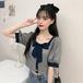 ✞ リボンチェック柄スクウェアネックスリーブシャツブラウス ショートプルオーバー  レトロ スウィート ステッチ ✞ゴスロリ SM ミリ 甘ロリ クラロリ 和ロリ エレガント 黒ロリ 姫ロリ 華ロリ BB-BB6249332