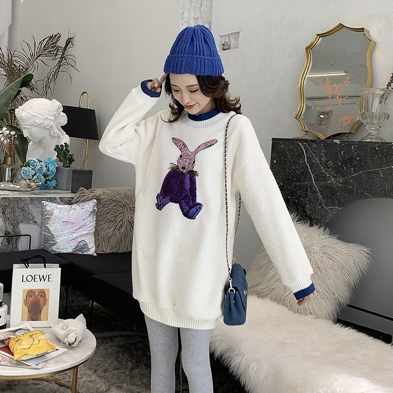 【新作】【送料無料】 マタニティウェア2019冬の新しいアップリケ刺繍ラムウールドレス、中くらいの長さの母乳育児スカート-アリババ レッド ウィンター 冬物 expec21566482408