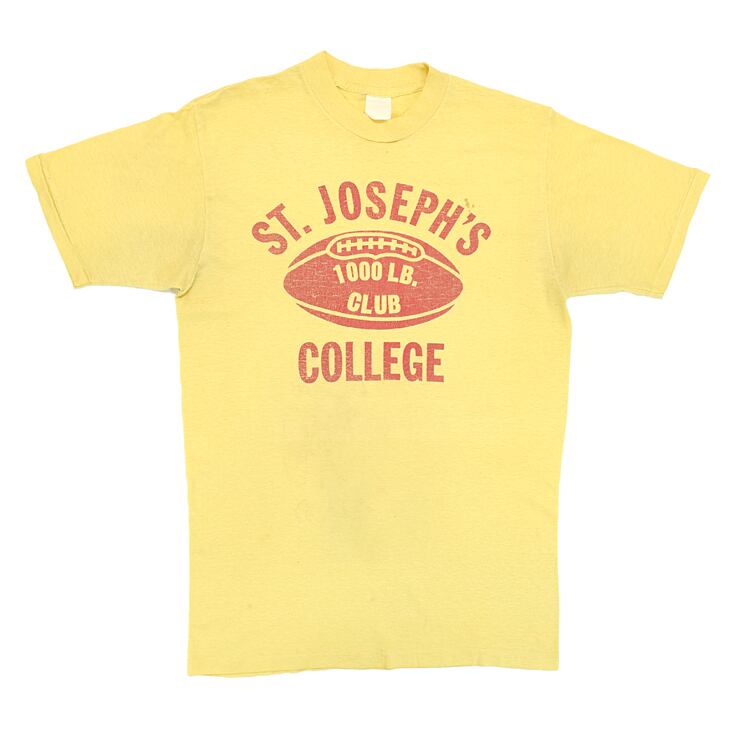 70s ST.JOSEPH'S COLLEGE 3段プリント カレッジ 黄 アーチロゴ ヴィンテージTシャツ サイズL相当 古着 @BZ0198