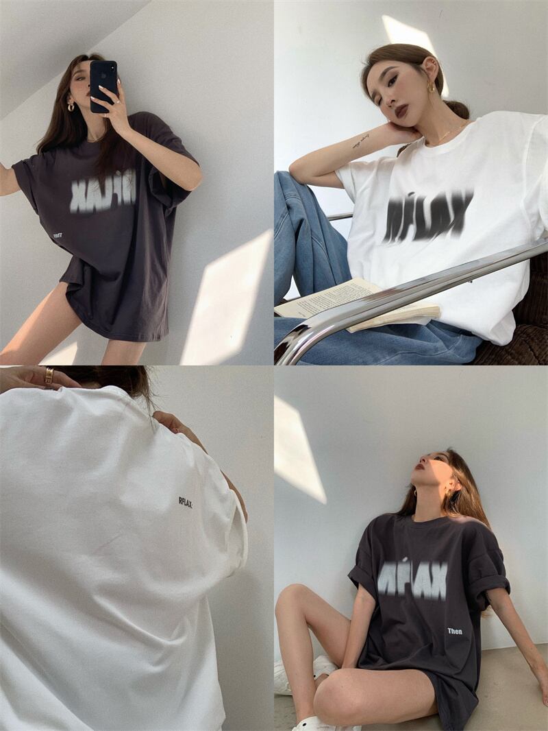 Tシャツ ホワイトルーズ薄手トップス サマースタイル 夏物 ブラックストロベリース25463915990