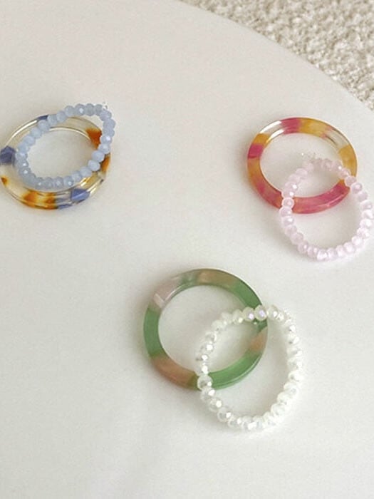 Colorful marble & bead ring set