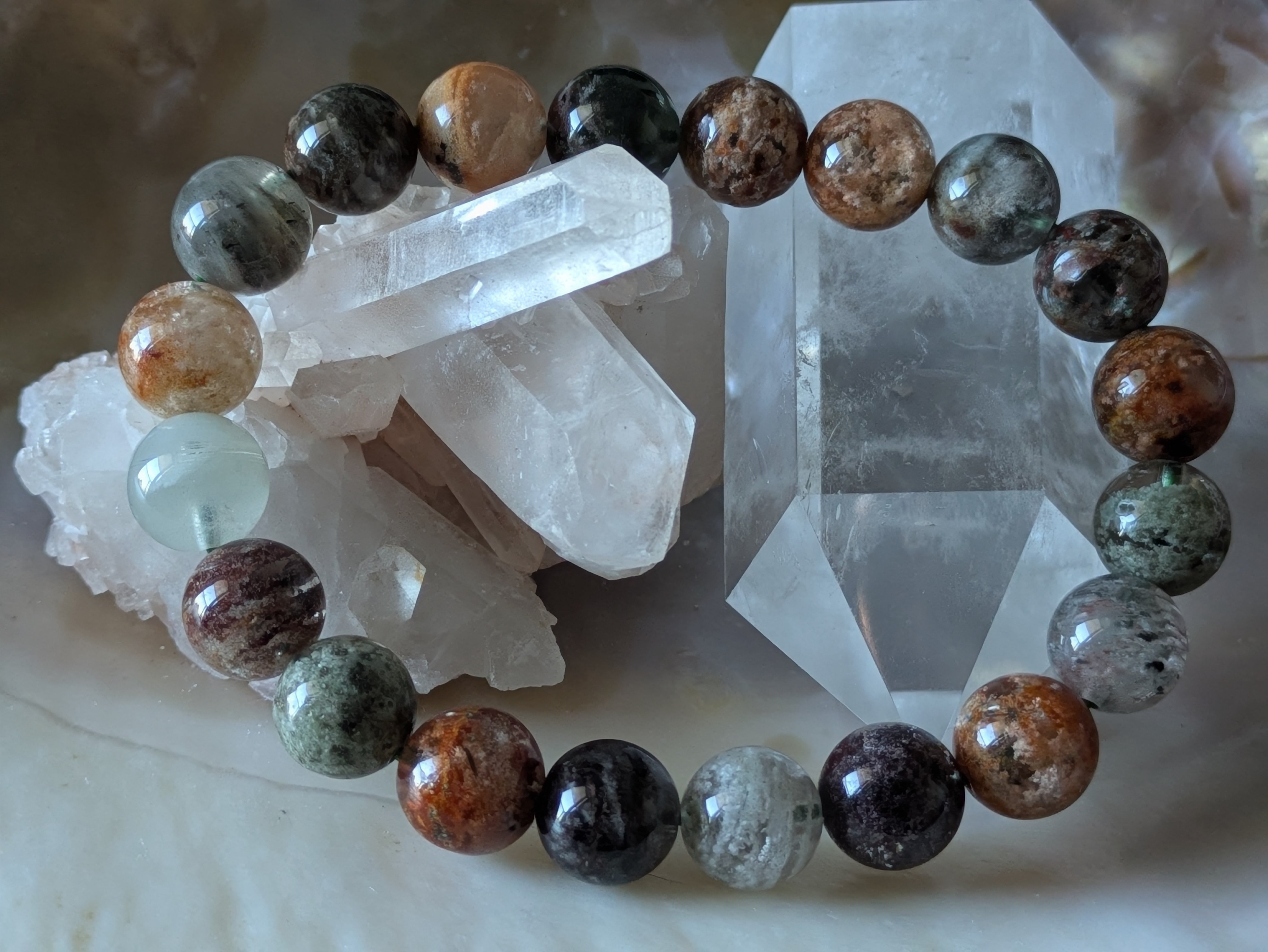 ガーデンルチルクォーツ ブレスレット 13mm玉 内径15cm 太針入り 15A 奇跡の鉱物☆繁栄のサポートに！ガーデン ルチル クォーツ