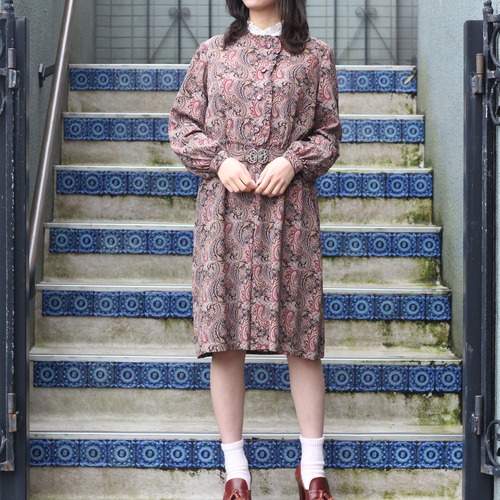 RETRO VINTAGE PAISLEY PATTERNED BELTED ONE PIECE/レトロ古着ペイズリー柄ベルテッドワンピース