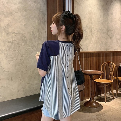 ✞ ストライプソリッド カラーラウンドネックプルオーバー Tシャツ トップス ソリッドカラー ステッチ ✞ゴスロリ SM ミリ 甘ロリ クラロリ 和ロリ エレガント 黒ロリ 姫ロリ 華ロリ BB-BB4200753
