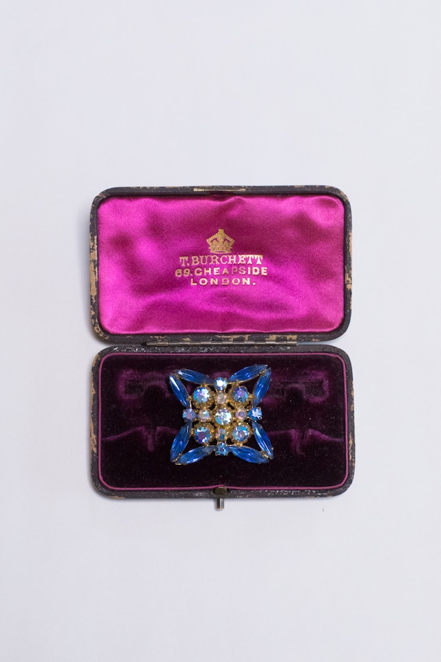 【Run Rabbit Run Vintage】Aurola glass and blue glass brooch