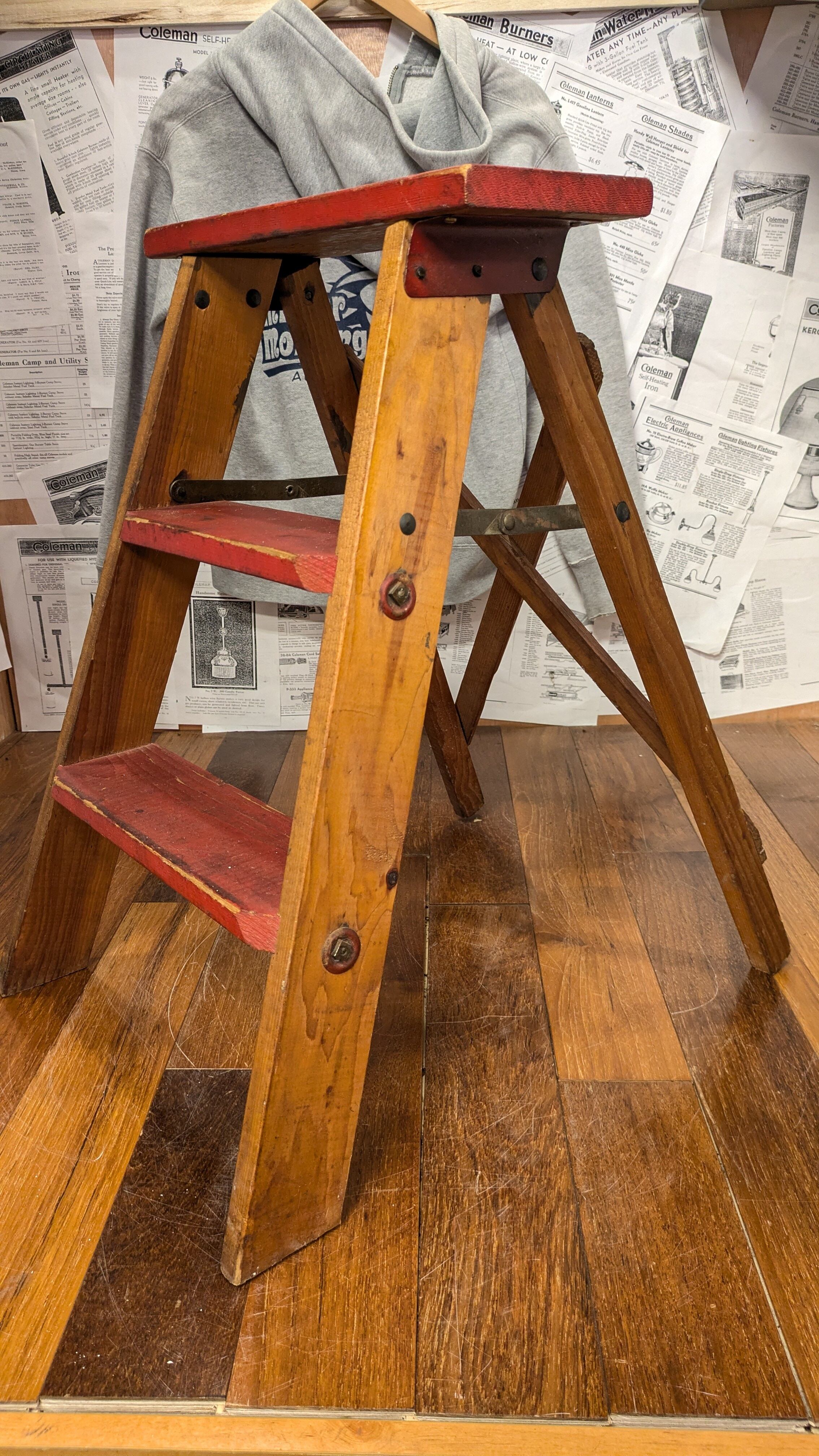 Vintage Wood Stepladder Stand USA Antique Ladder ビンテージ ウッド