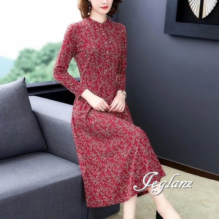 3色 ボタニカル柄 プリント ワンピース Aライン 大人きれいめ 上品(M7878)γα