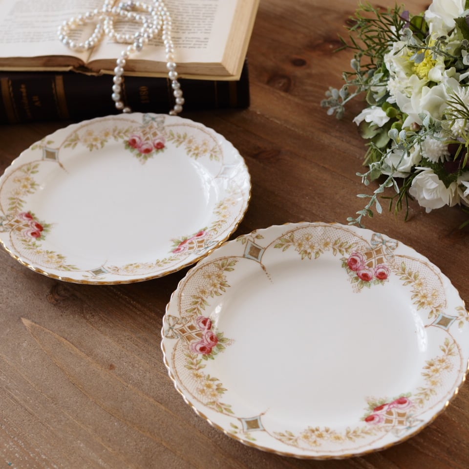 英国サミュエルラドフォードCassina プレート2枚 アンティーク薔薇柄