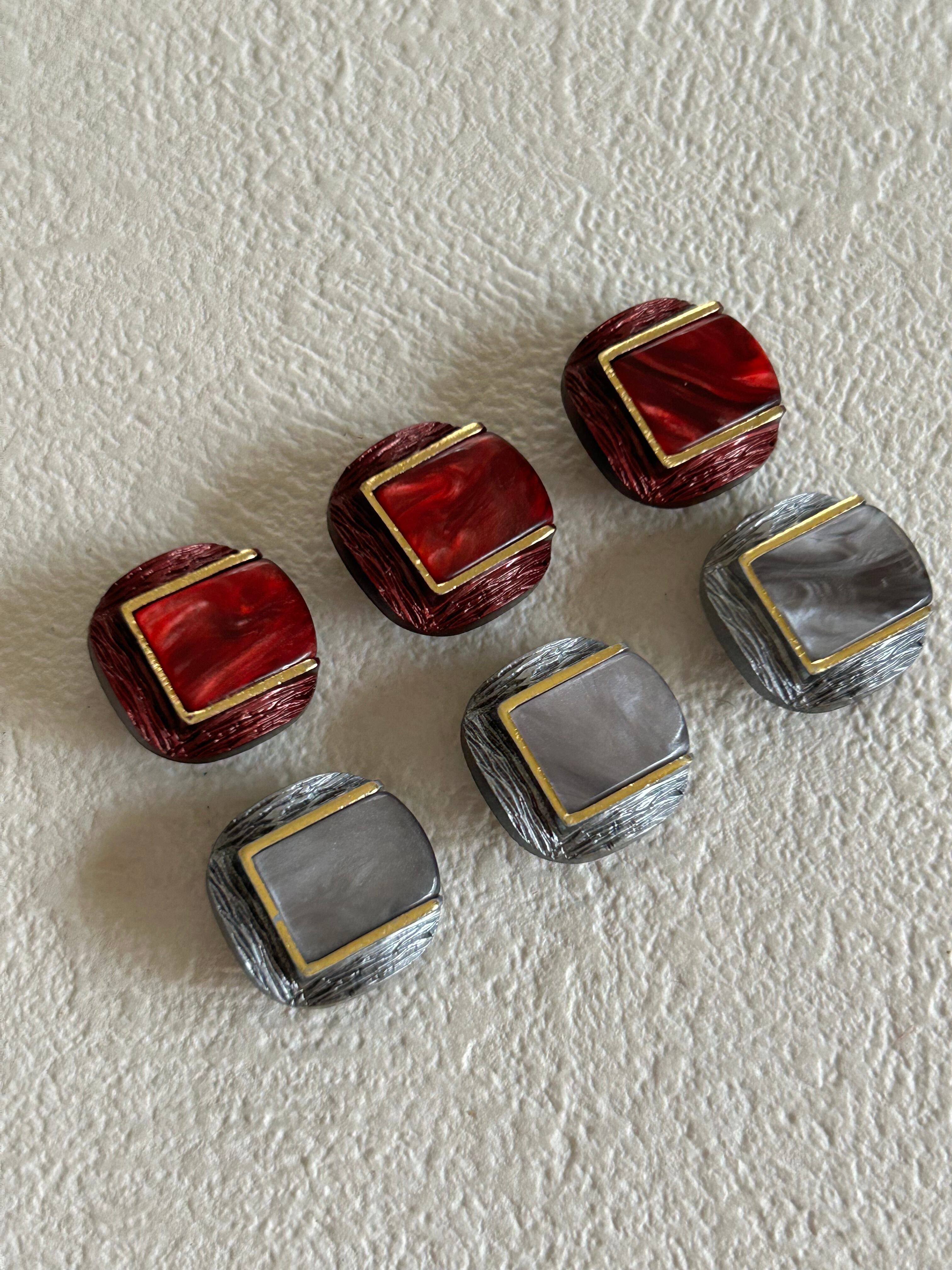 Japanese Vintage ボタン 13mm カボション シルバー/レッド アクセサリーパーツ 装飾材 カルトナージュ