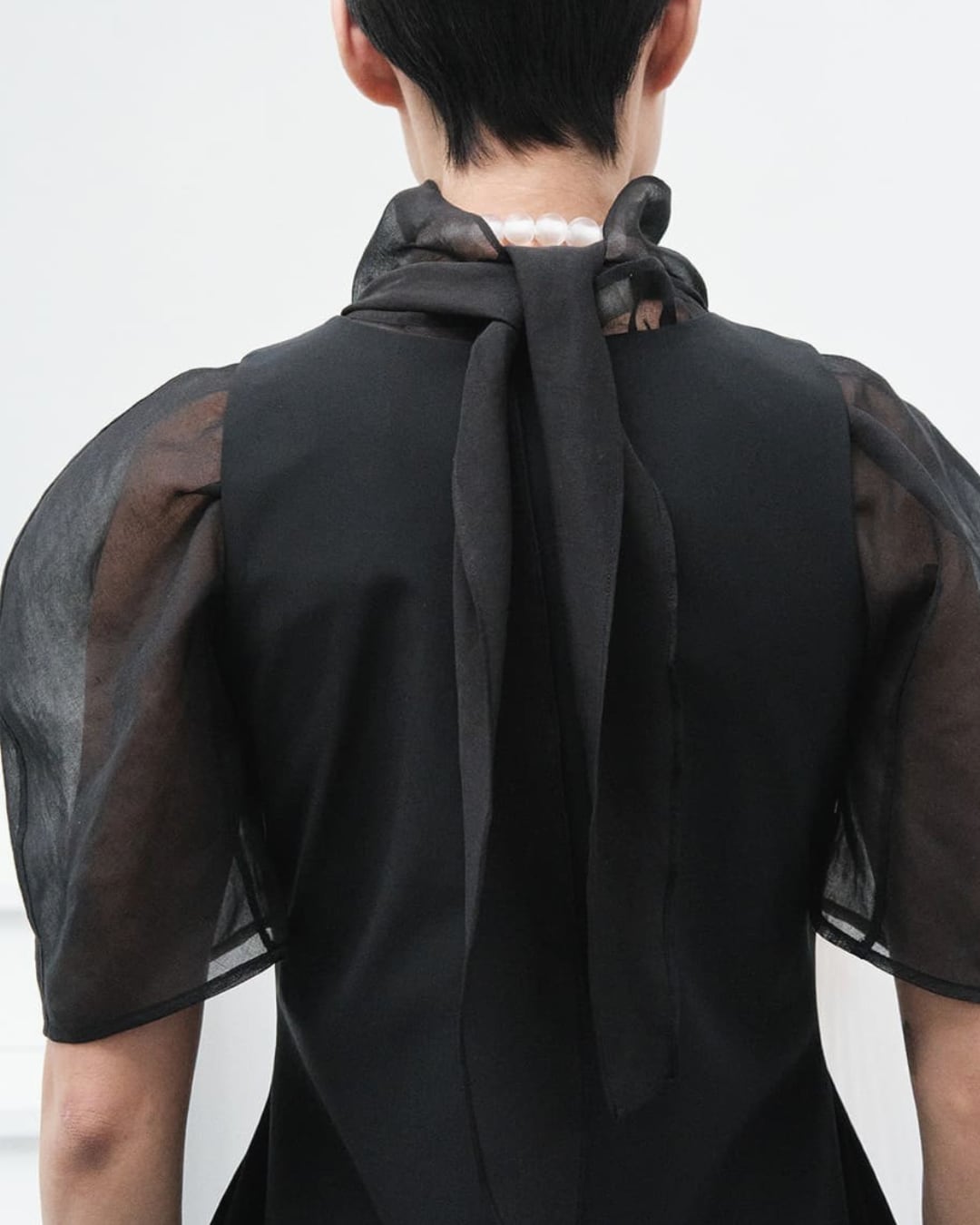 Sheer Ribbon Puff Sleeve Blouse