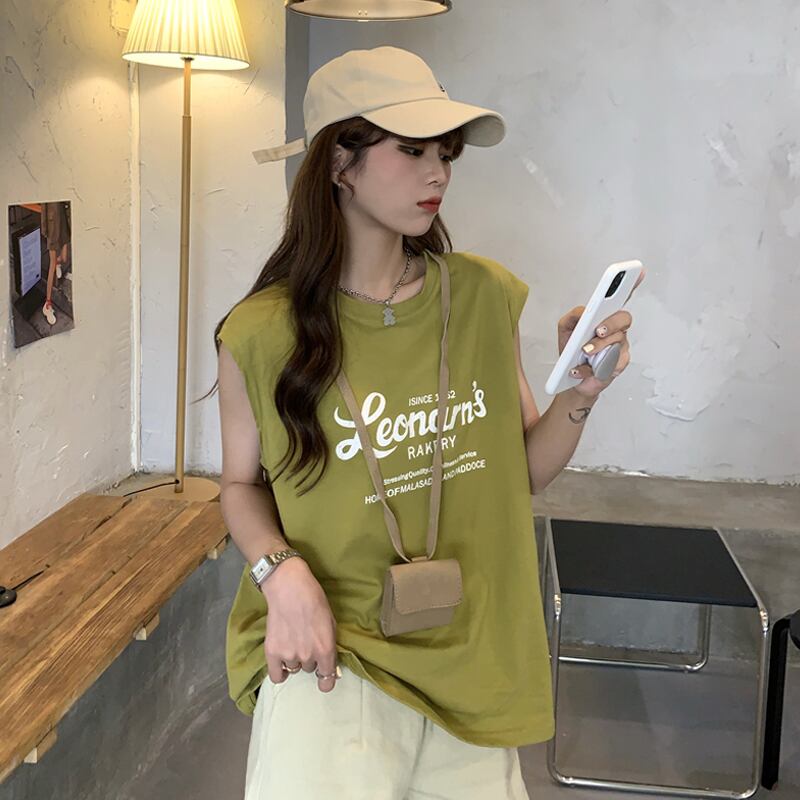 ノースリーブTシャツ レディースルーズサマーレッドカジュアルトップス 夏物 試着室60244134852