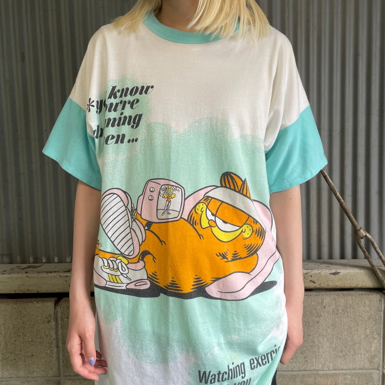 【希少】90s Garfield ガーフィールド Tシャツ デカプリント　グレー