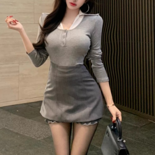 ブラウスコンビヘンリーネックトップス ・13691