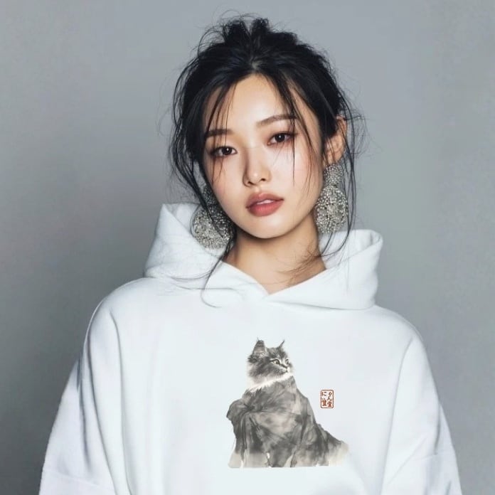 「和装猫の水墨画」プルオーバーパーカー/"Japanese-style Cat Ink Painting" Pullover Hoodie