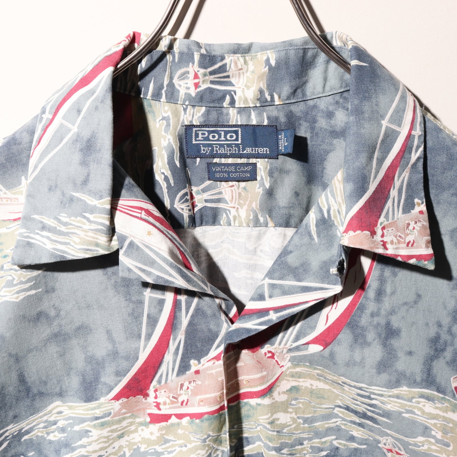 極美品 L 半袖開襟シャツ ポロラルフローレン ヨット 総柄 アロハ 90s  