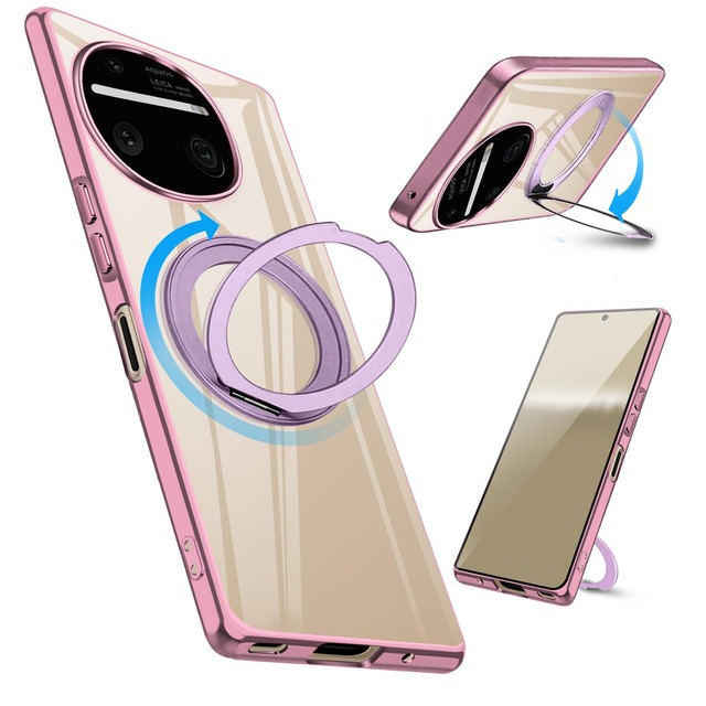 対応 AQUOS R11 ケース リング付き 背面クリア SH-51G SH-M35 リング アクオス R11 カバー ローズゴールド
