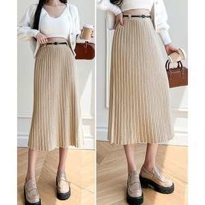 プリーツ ニット スカート レディース 秋冬 韓国 ロングスカート きれいめ 大人 かわいい フェミニン 通勤 ビジネス オフィス シンプル ウエストゴム ハイウエスト ミモレ丈 大人可愛い 大人女子