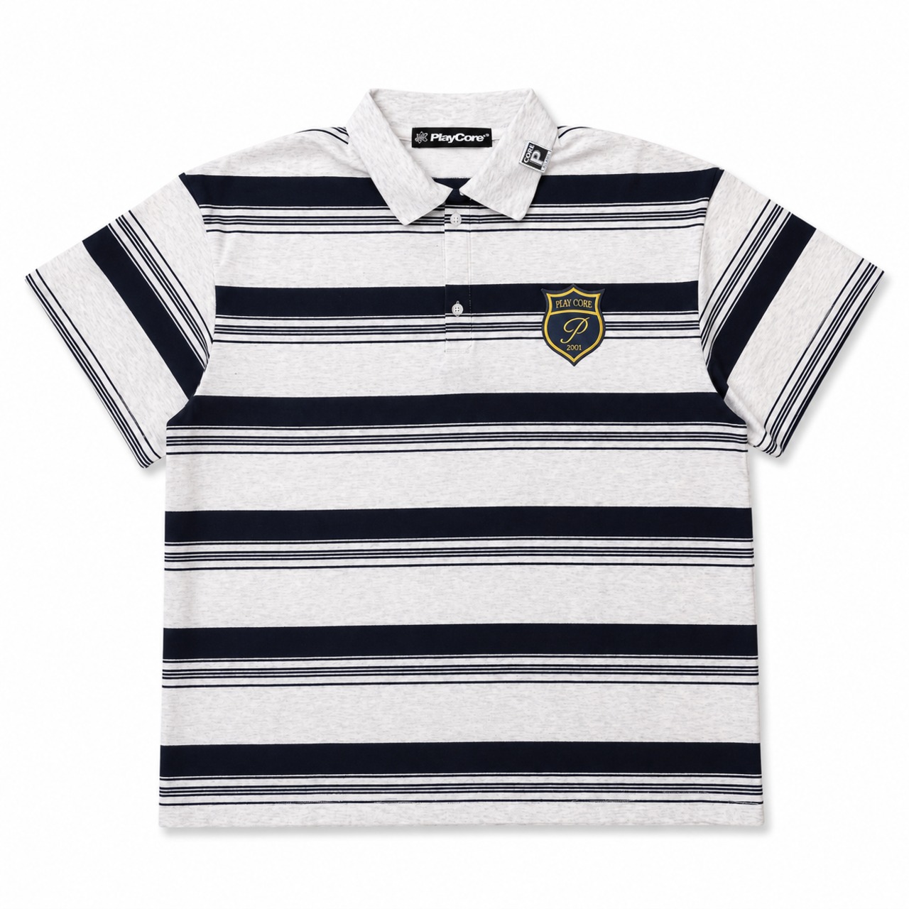 Emblem Stripe Polo Shirt / ASH×BLACK - 1
