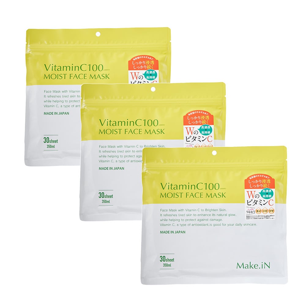 【お得な3袋セット】Make.iN Vitamin C 100 MOIST FACE MASK 30枚入 ビタミンC モイスト フェイスマスク