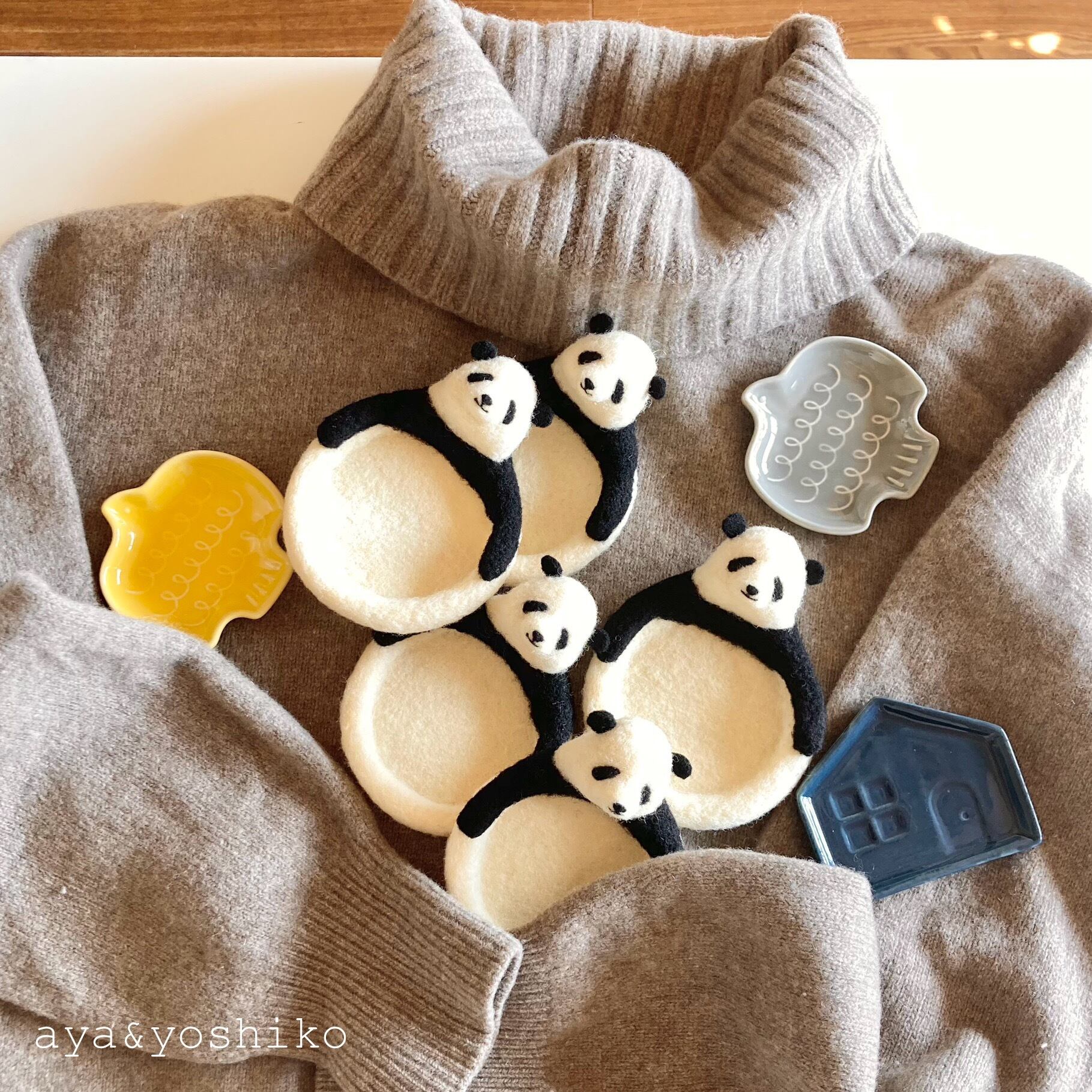 パンダ赤ちゃんミニコースター＊羊毛フェルト | aya&yoshiko(あやとよしこ)