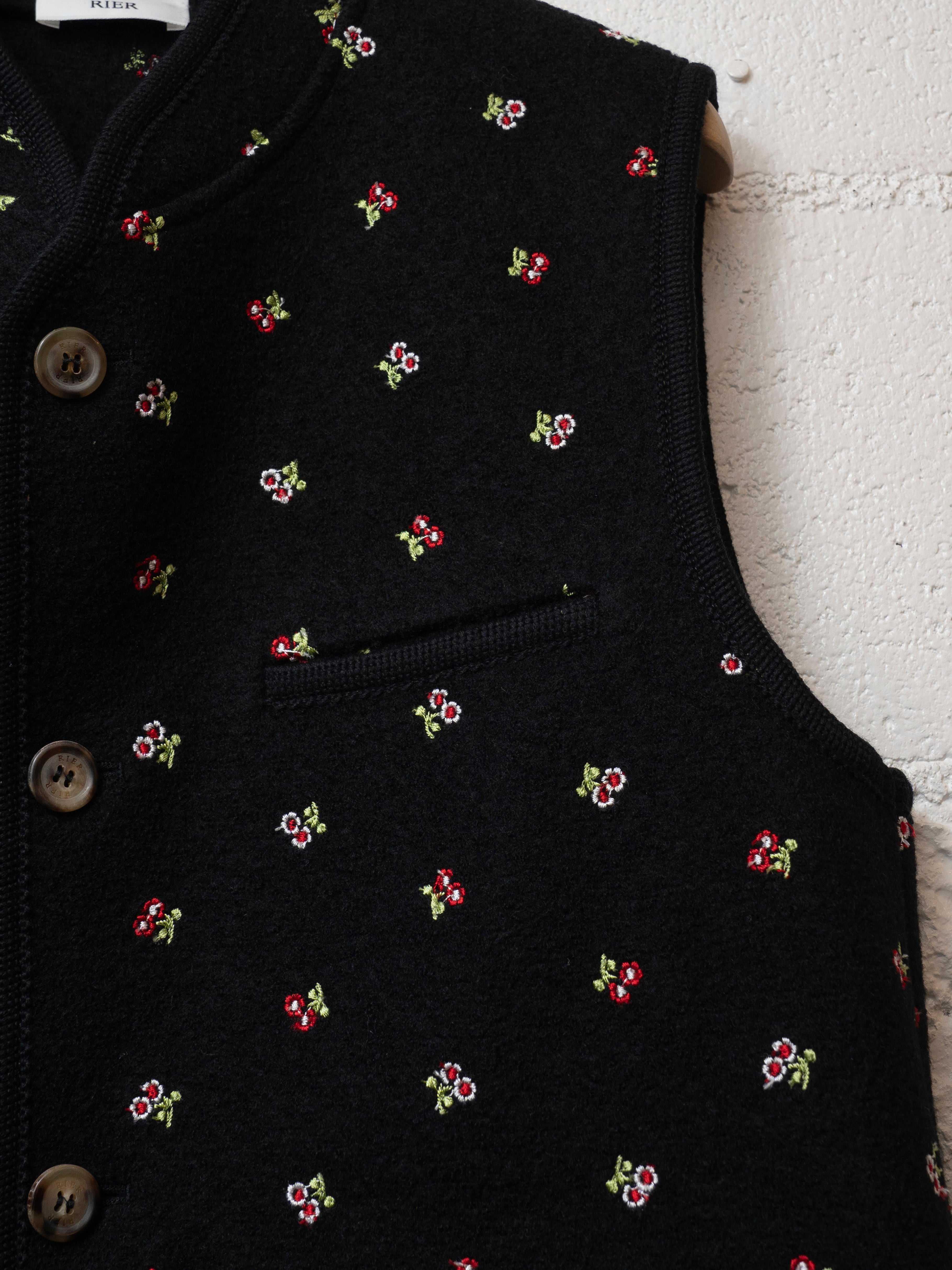 RIER WALKER GILET BLACK FLOWERS FELTED JKT2 XWF | BEST PACKING STORE