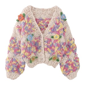 floral hand-knitted style cardigan <t10830>