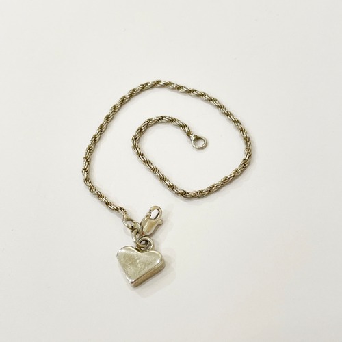 Vintage 925 Silver Chain Bracelet With Heart Charm