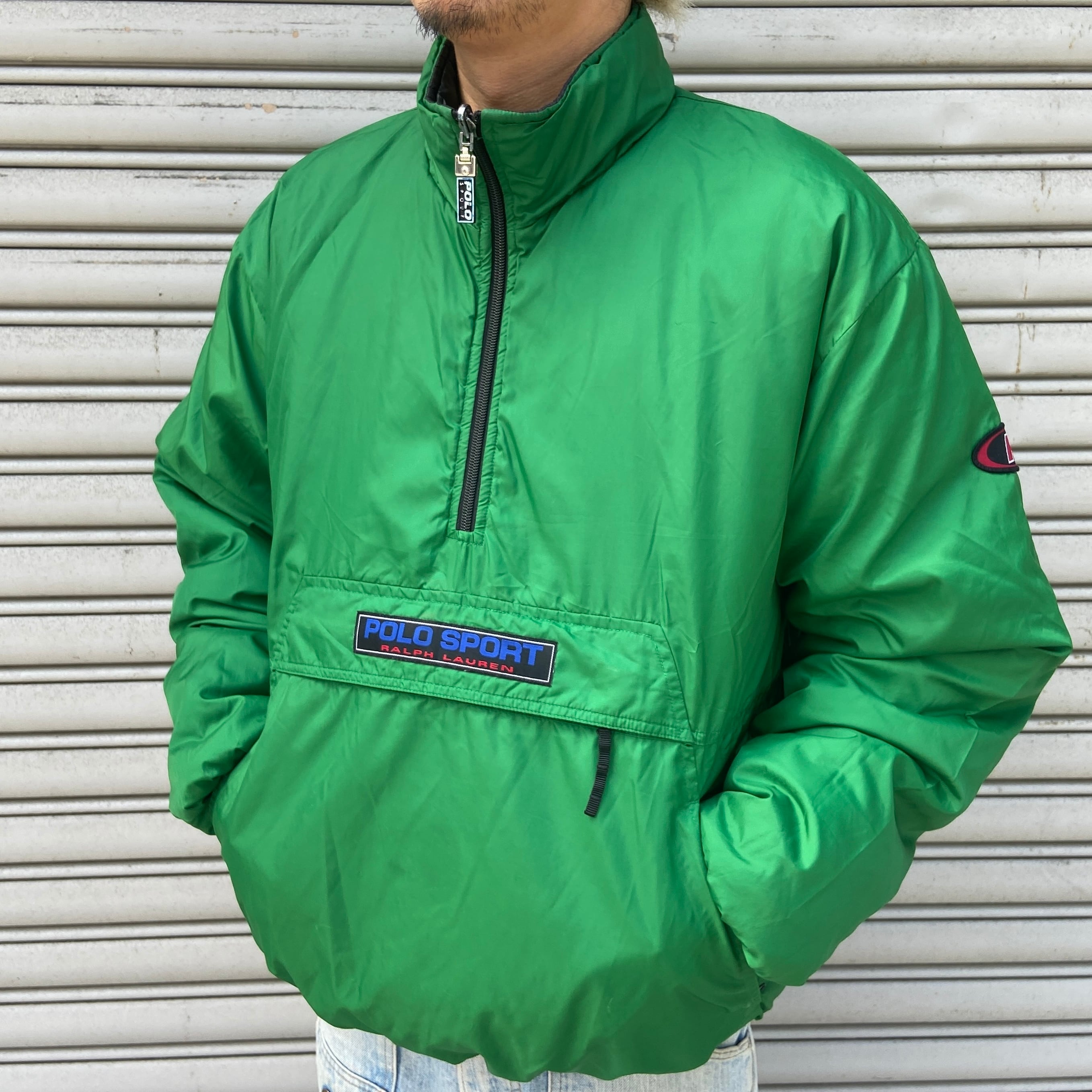ポロスポーツ リバーシブルハーフジッププルオーバー 中綿ジャケット緑
