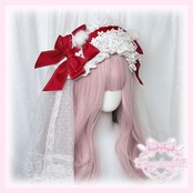 ♡【全5色】ヴェール別売り ぽんぽん付き ダブルリボン フリルレースヘッドドレス light blue ♡