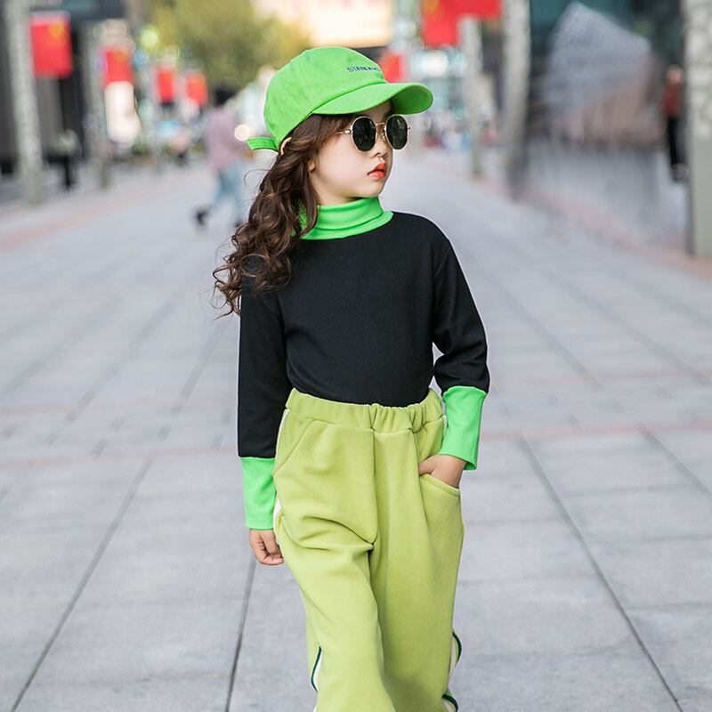 ガールズTシャツ2019の新しい子供服、大きな子供用の秋と冬のボトミングシャツ、コットンステッチのハイネック長袖トップトレンド トレンディボーイ7013963881